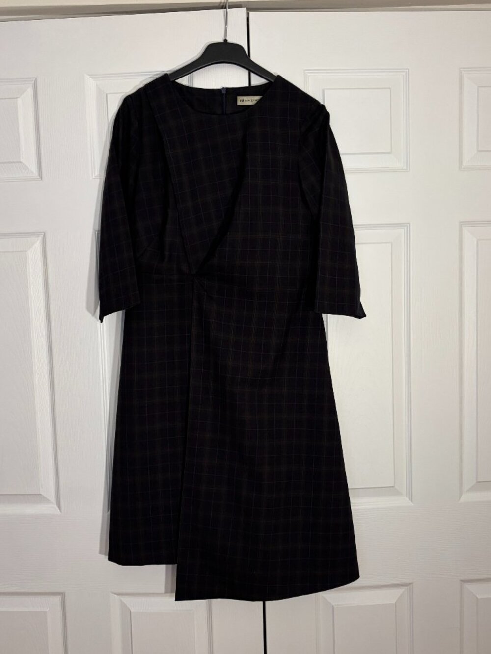 Obi New Zealand Navy Wool Plaid Asymmetric Wrap Dress Size 10